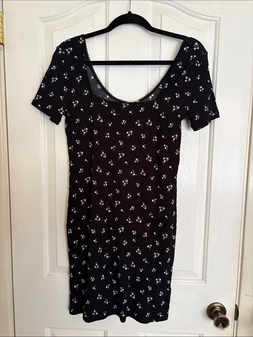 Divided Black Mini Dress with Pink & White Floral